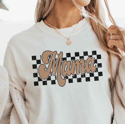 Retro Checkered Mama Distressed Tee