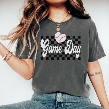 Baseball Heart Checkered Game Day Tee