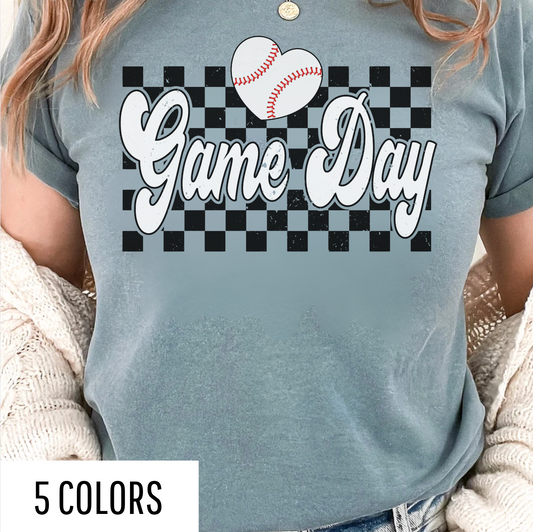 Baseball Heart Checkered Game Day Tee