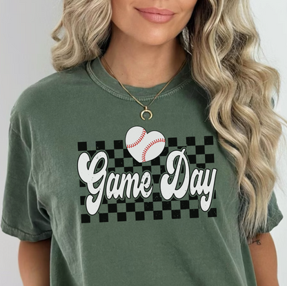 Baseball Heart Checkered Game Day Tee