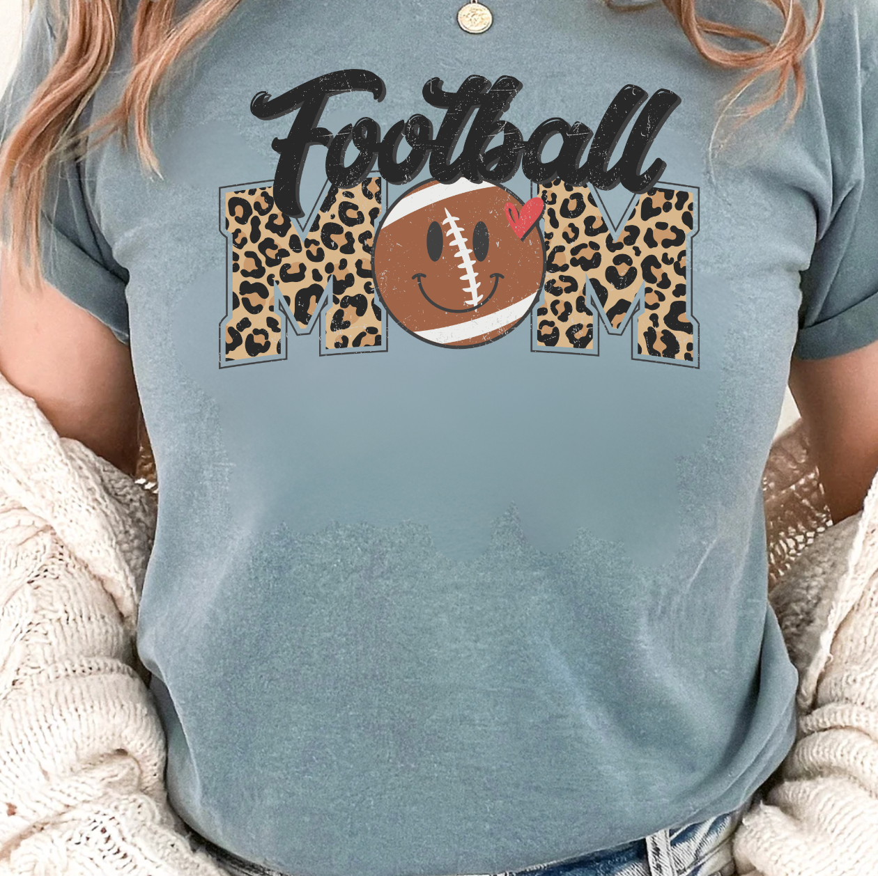 Distressed Cheetah Football Mom Graphic Tee