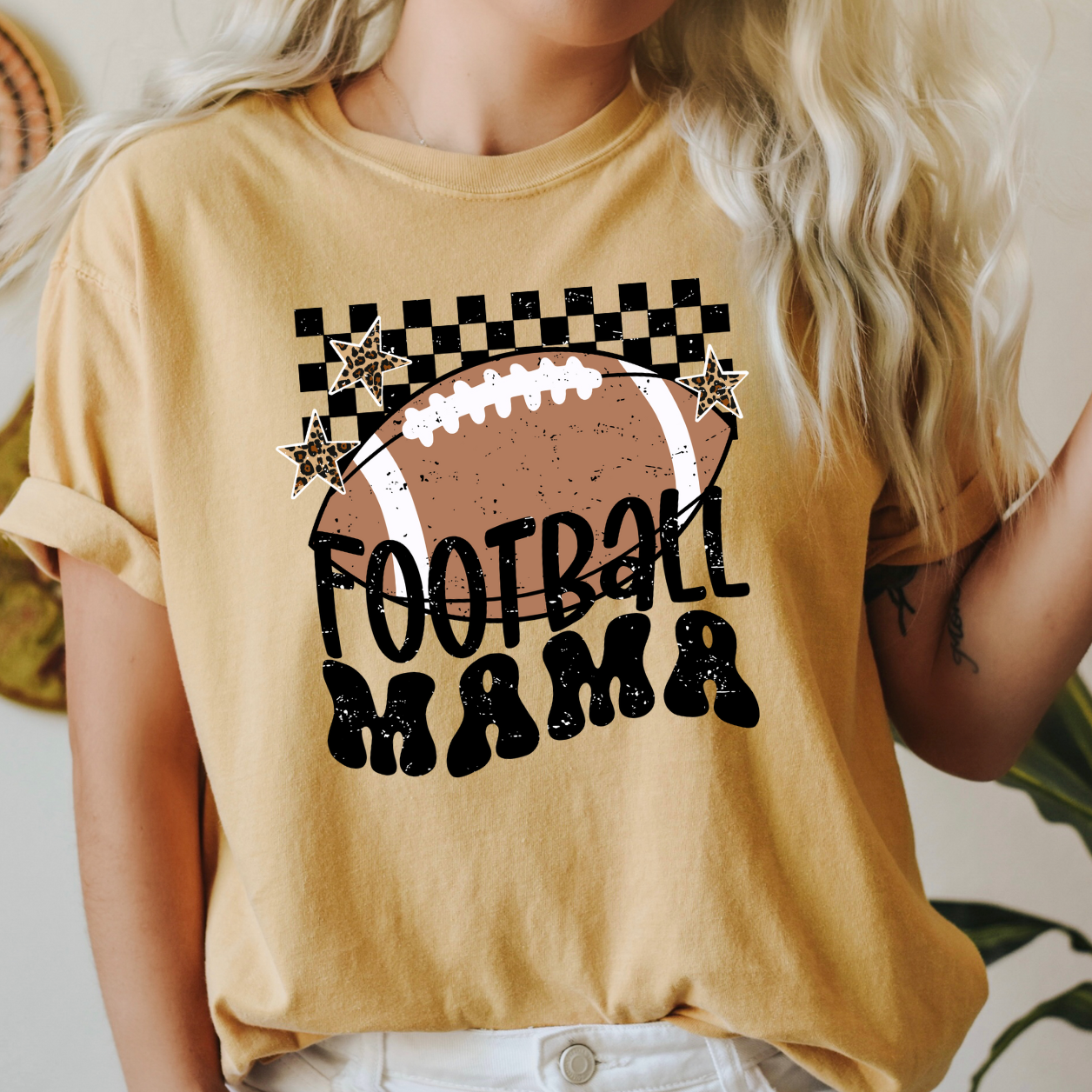 Checkered Football Mama Graphic Tee