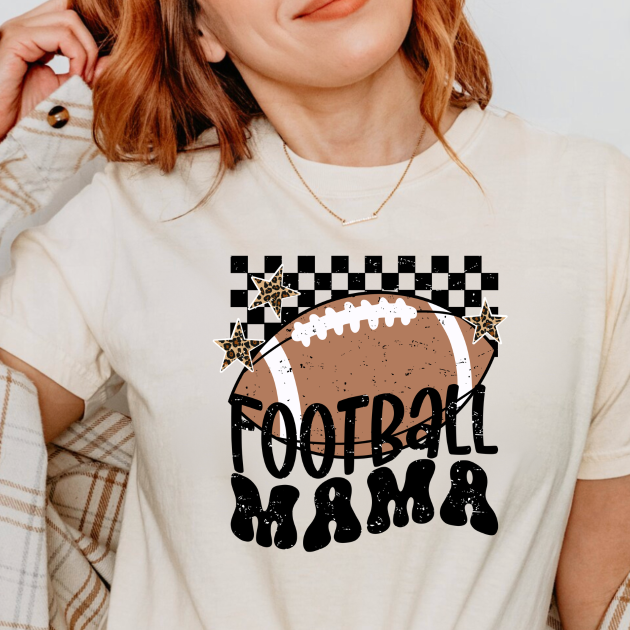 Checkered Football Mama Graphic Tee