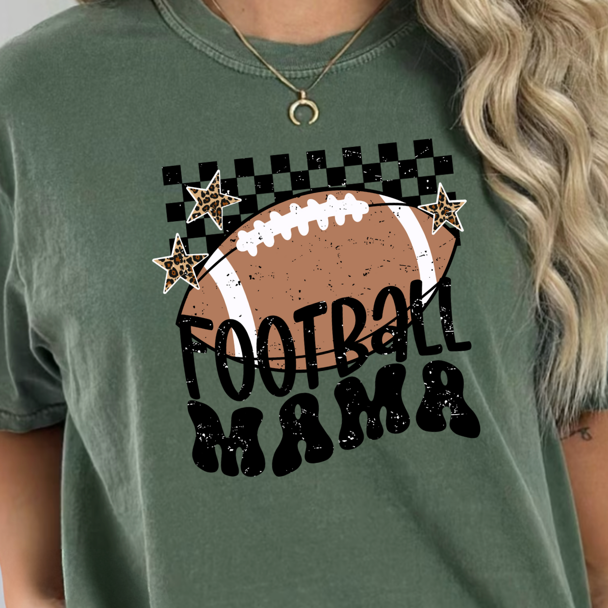 Checkered Football Mama Graphic Tee