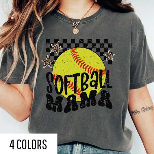 Checkered Softball Mama Graphic Tee