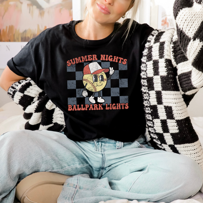 Summer Nights Retro Softball Graphic Tee