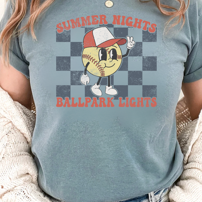 Summer Nights Retro Softball Graphic Tee