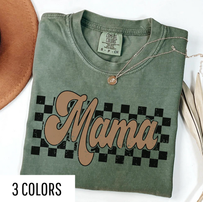 Retro Checkered Mama Distressed Tee