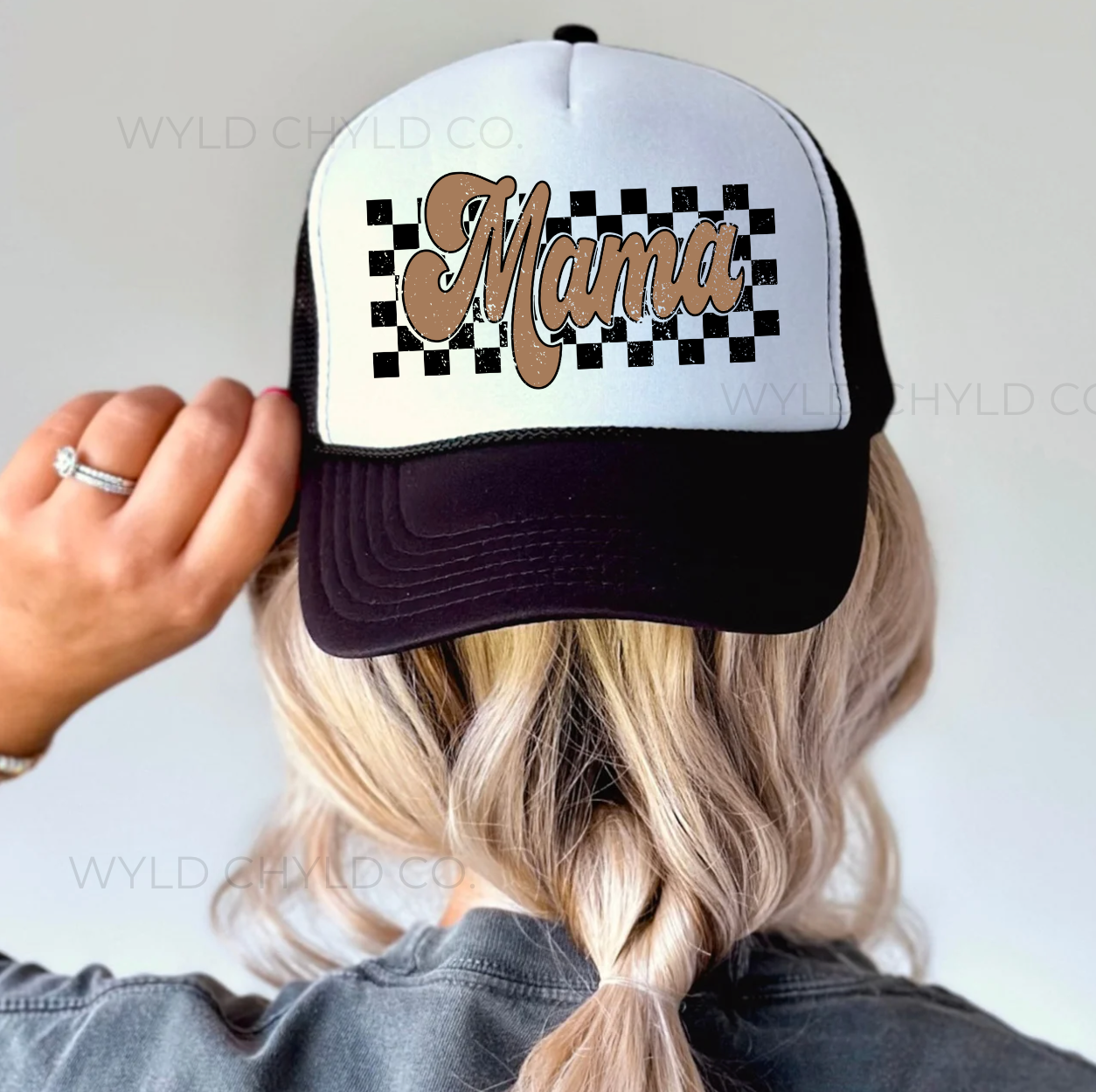 Retro Checkered Mama Trucker Hat