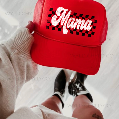 Retro Checkered Mama Trucker Hat