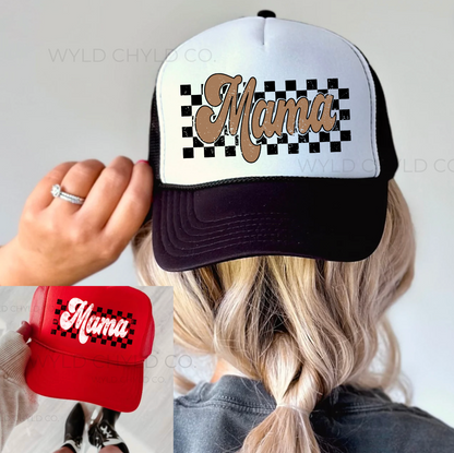 Retro Checkered Mama Trucker Hat