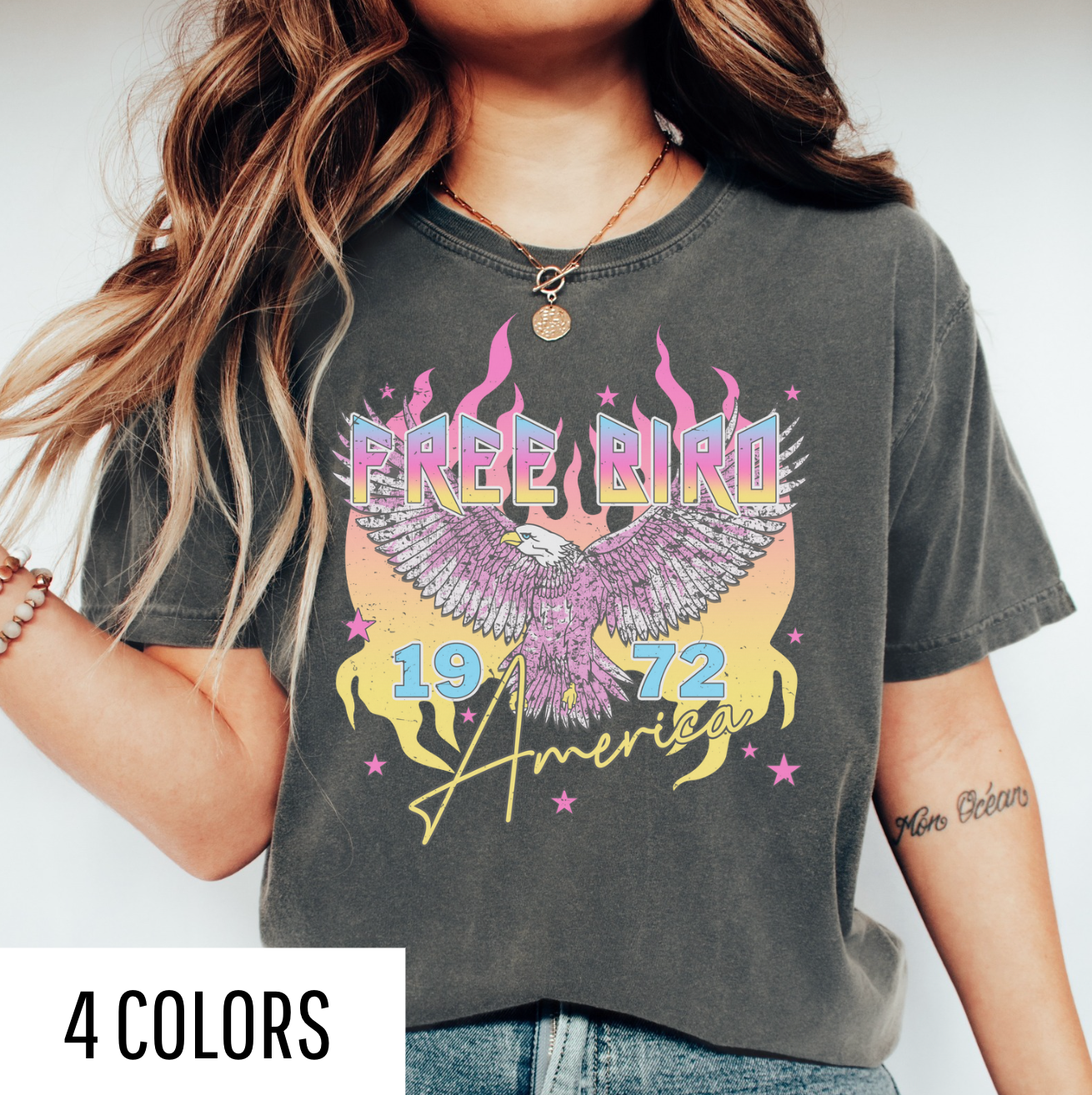 Free Bird Distressed Neon Tee