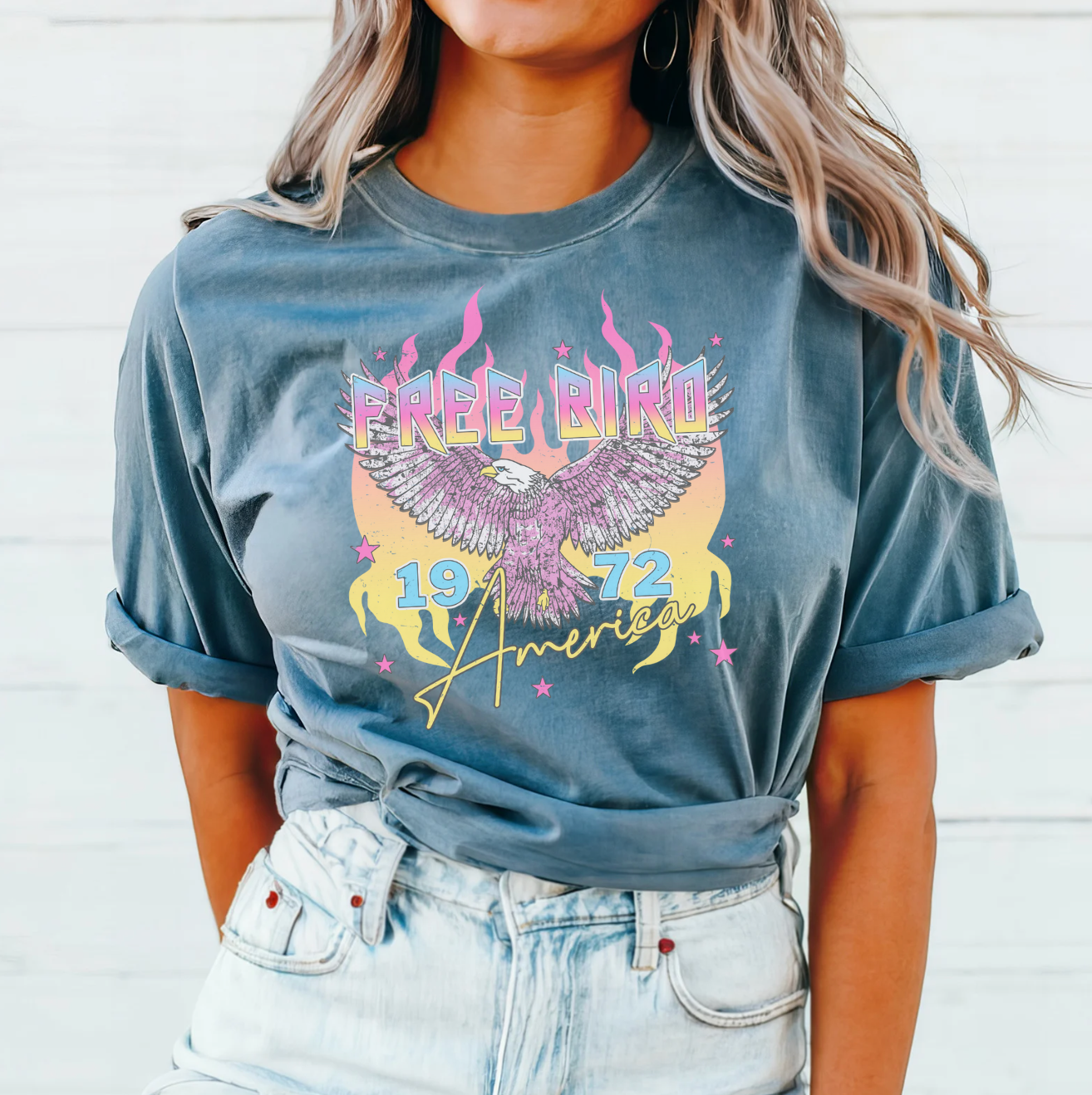 Free Bird Distressed Neon Tee