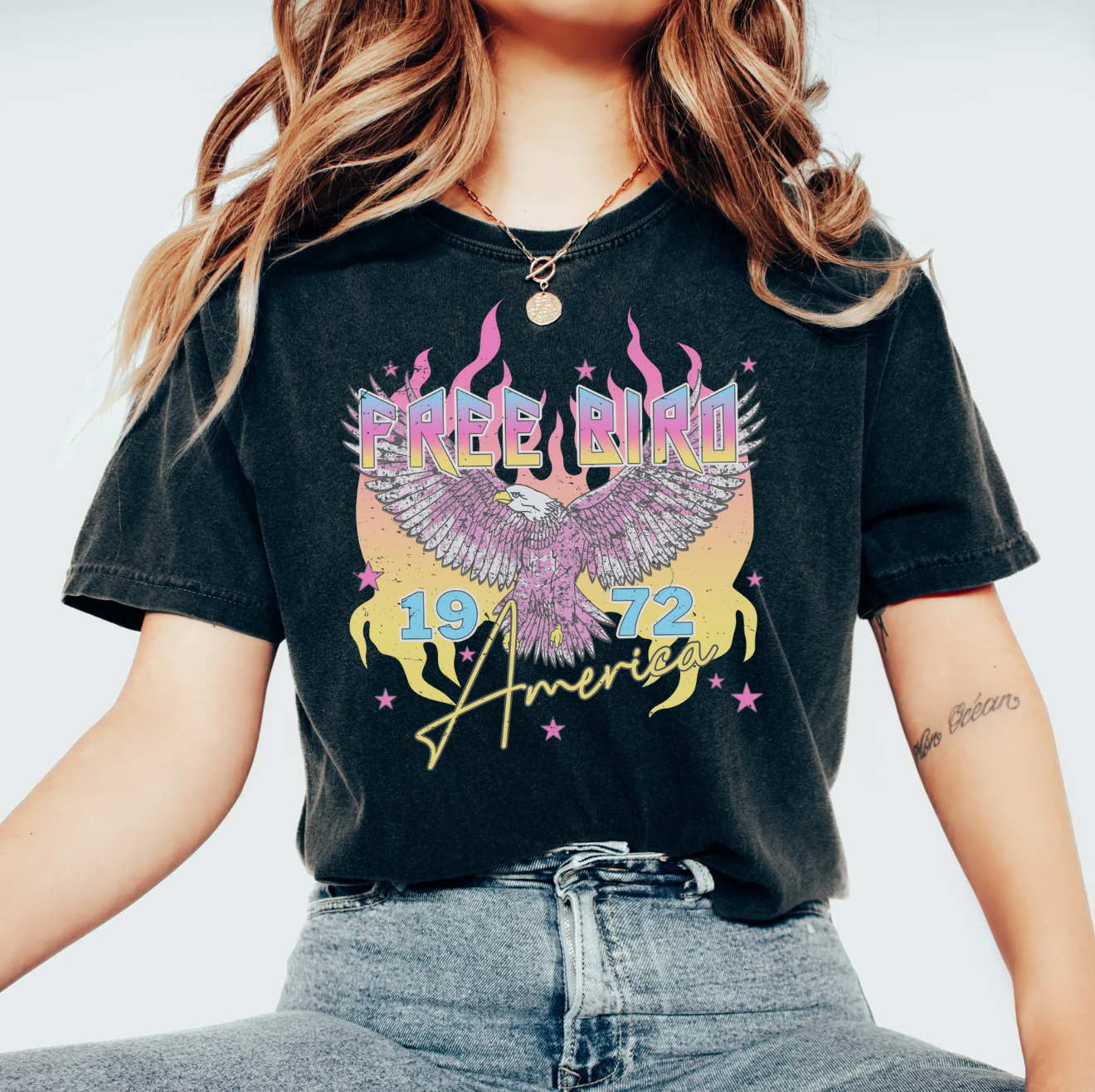 Free Bird Distressed Neon Tee