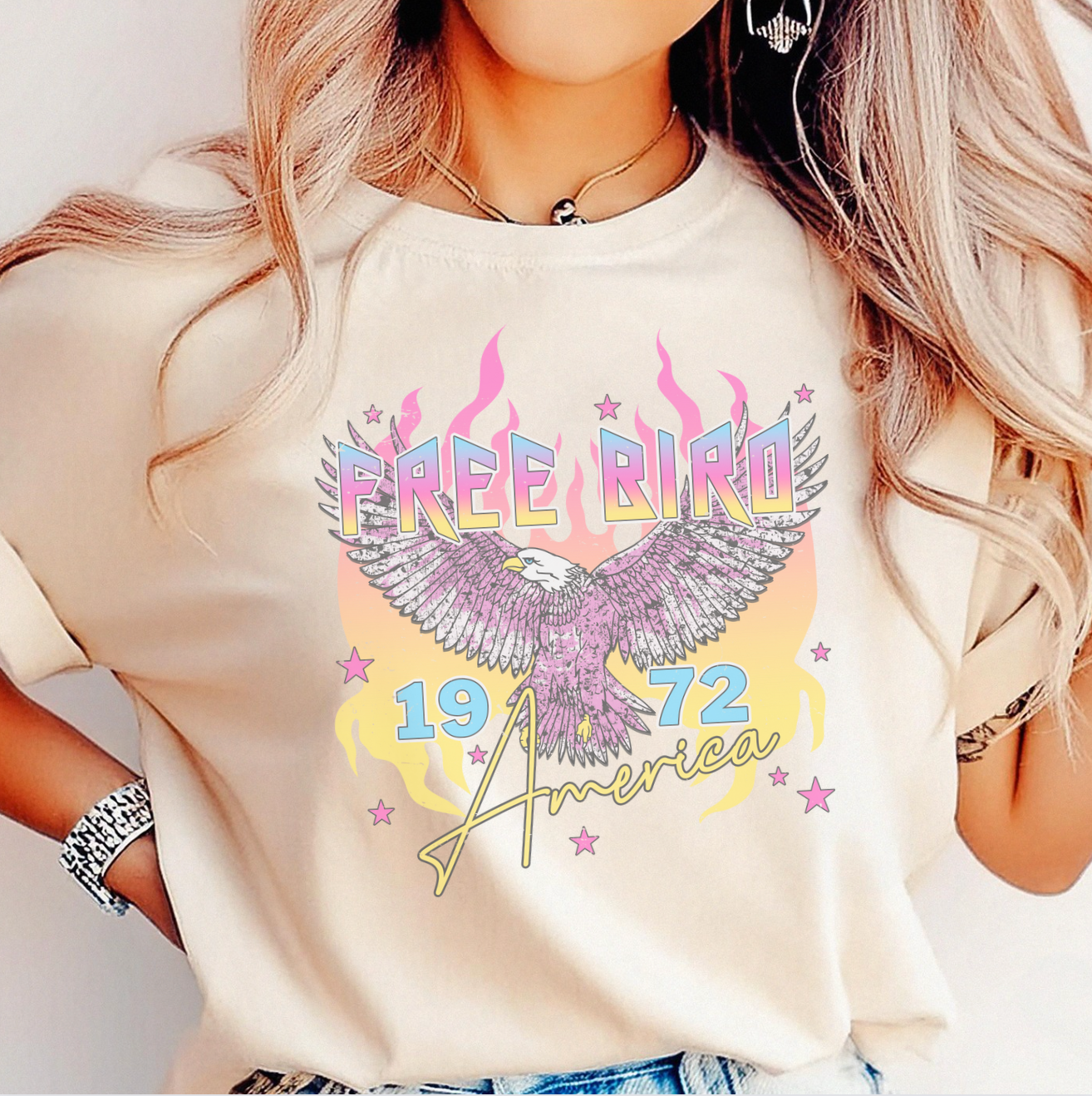 Free Bird Distressed Neon Tee