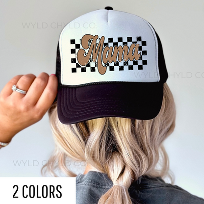 Retro Checkered Mama Trucker Hat