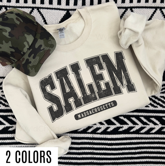 SALEM Distressed Varsity Fall Sweatshirt