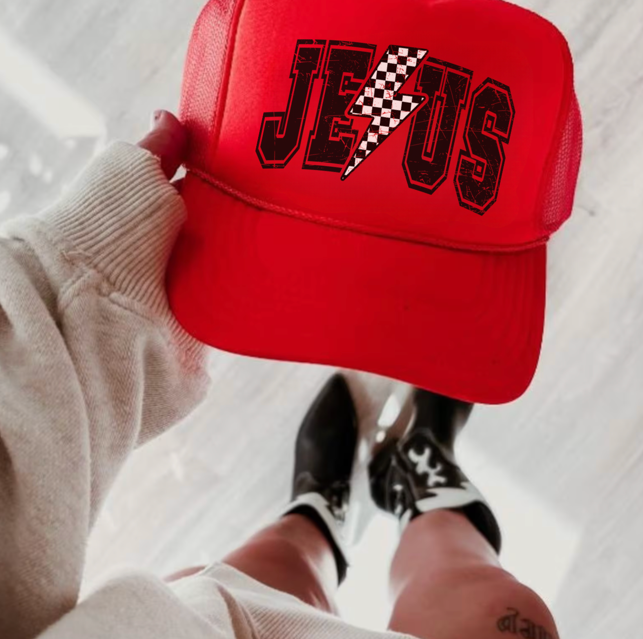 Checkered Lightning Faith Trucker