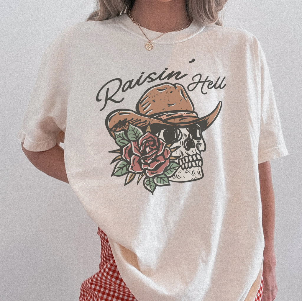 Raisin' Hell Cowboy Skull Tee