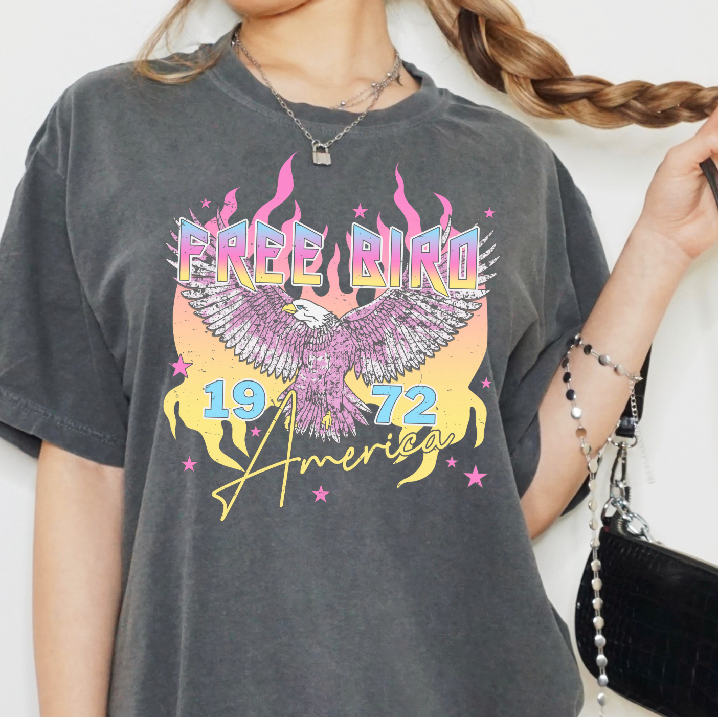 Free Bird Distressed Neon Tee