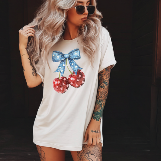 Star- Spangled Vintage Coquette Cherry Tee