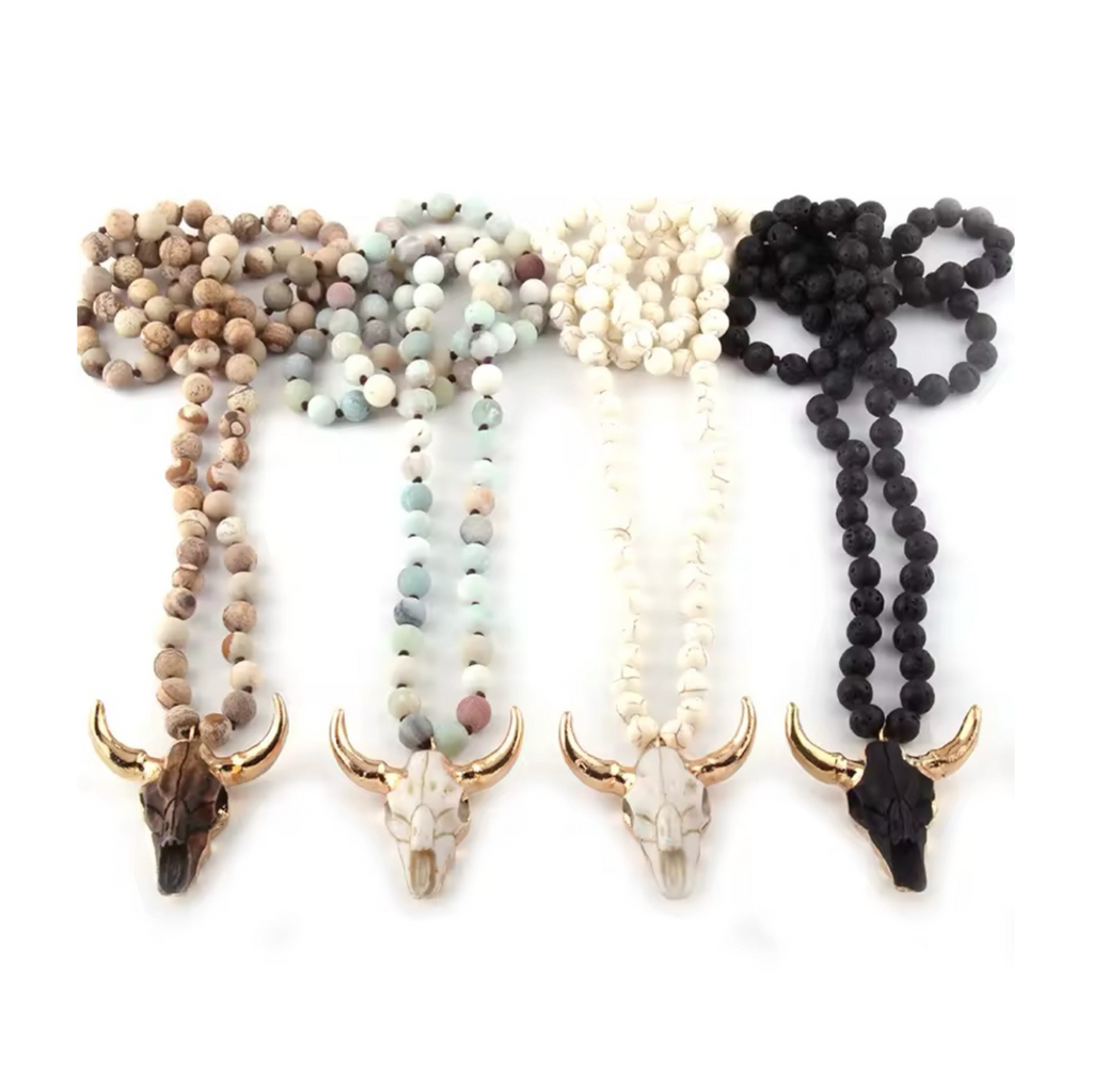 Boho Cow Skull Pendant Necklace
