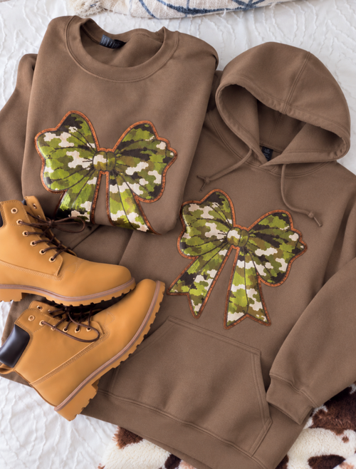 Sequin Camo Coquette Bow Pullover