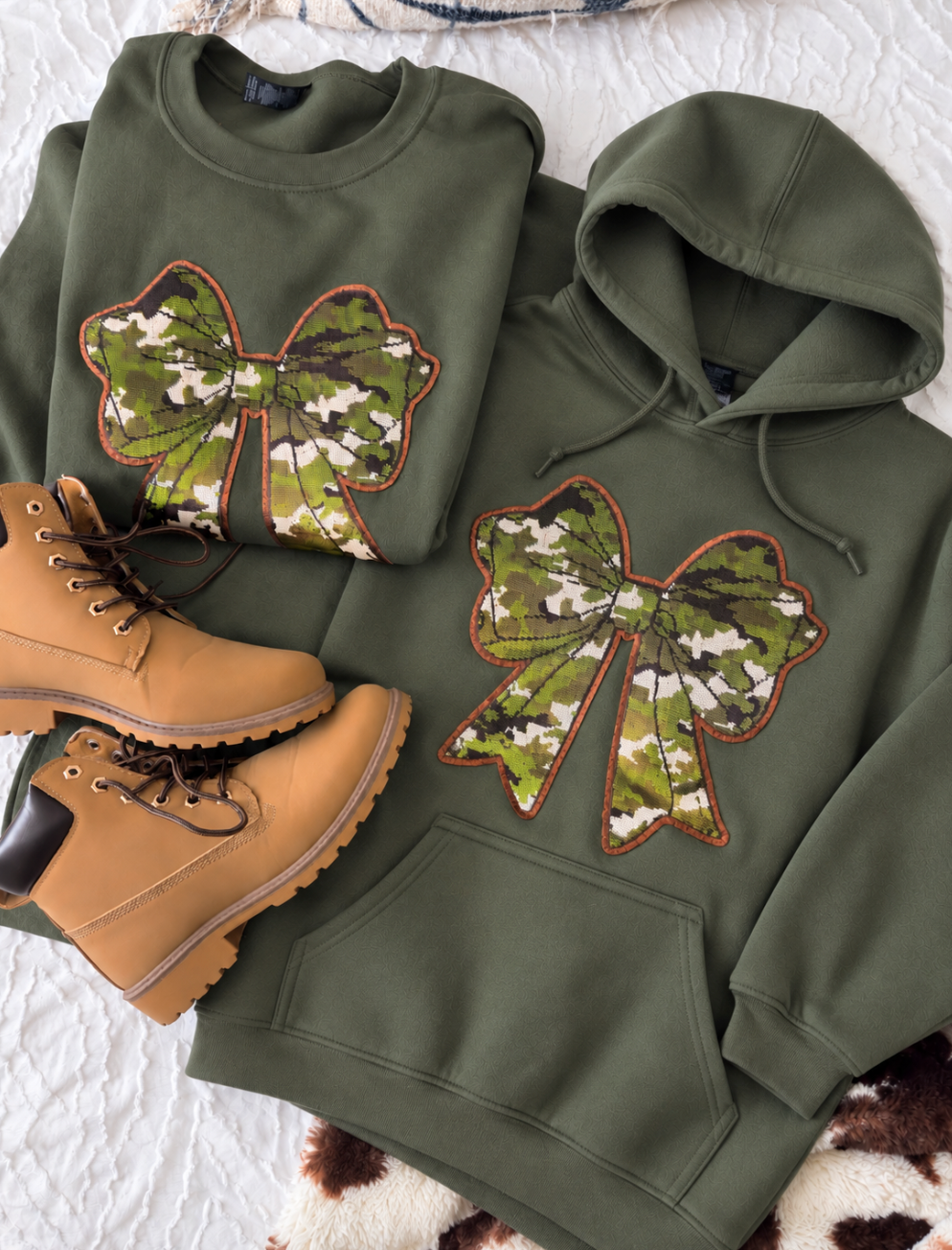 Sequin Camo Coquette Bow Pullover