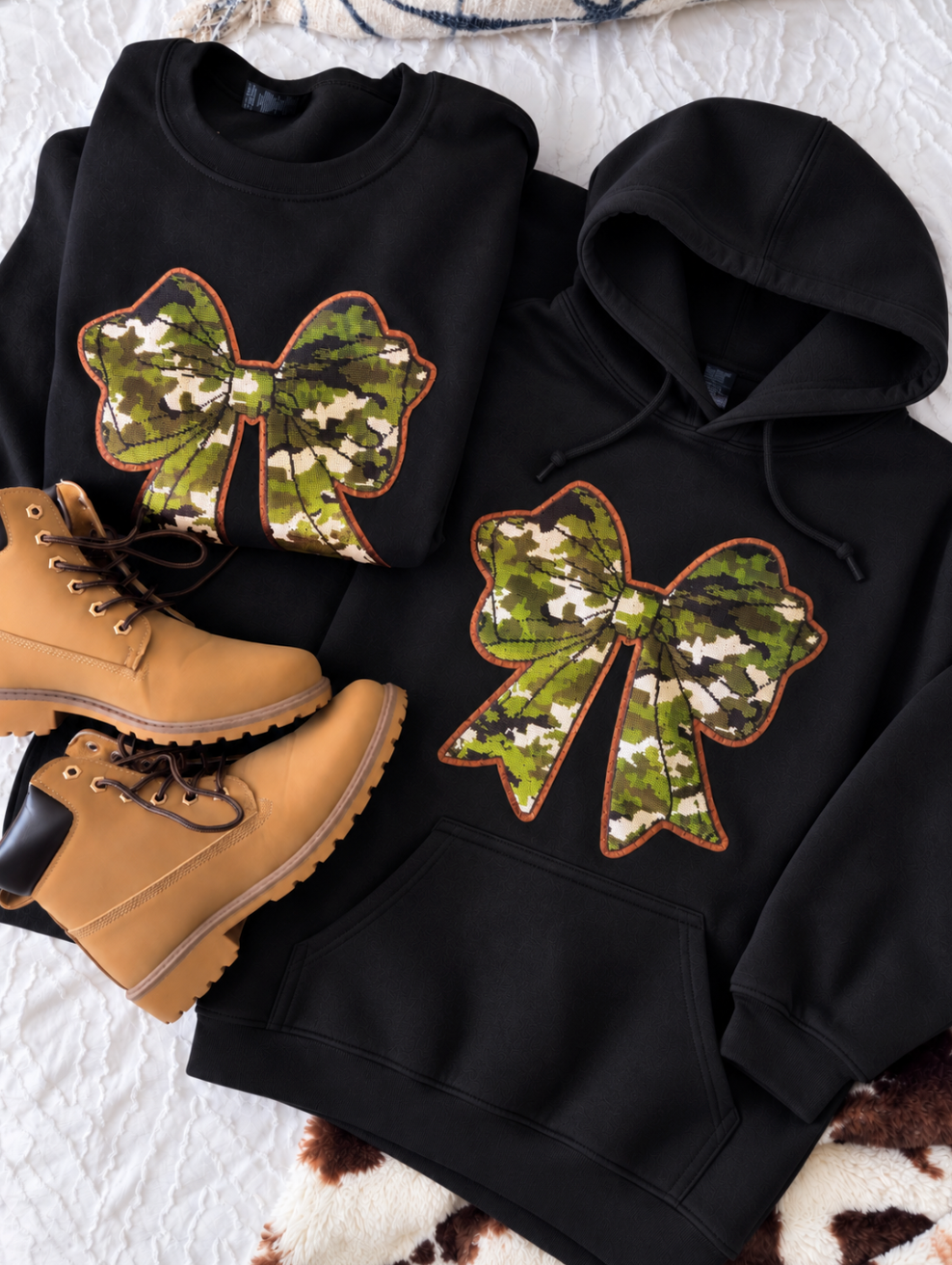 Sequin Camo Coquette Bow Pullover