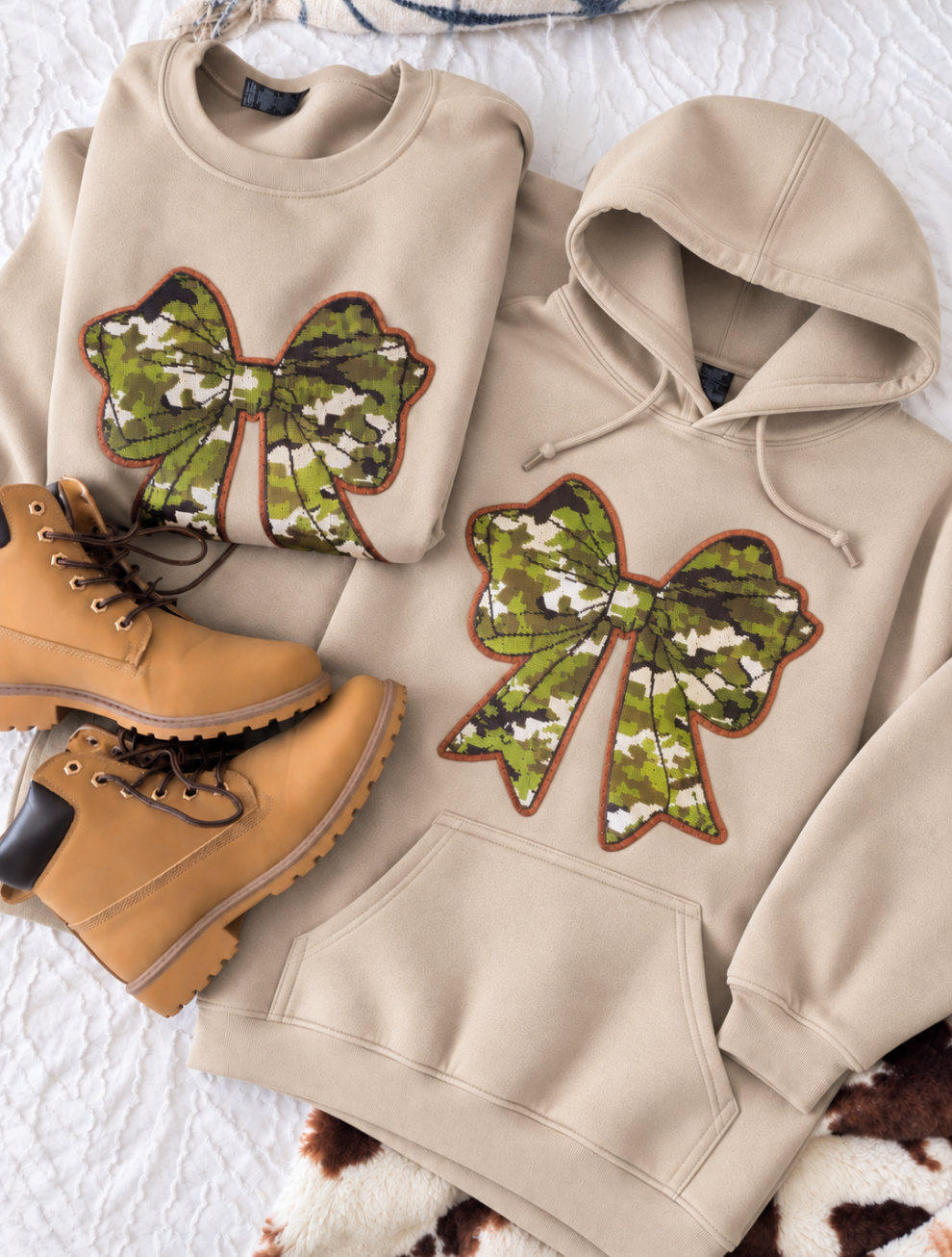 Sequin Camo Coquette Bow Pullover
