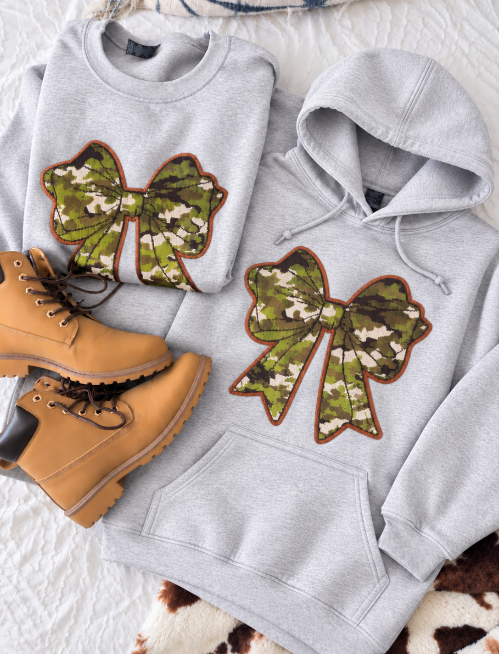 Sequin Camo Coquette Bow Pullover