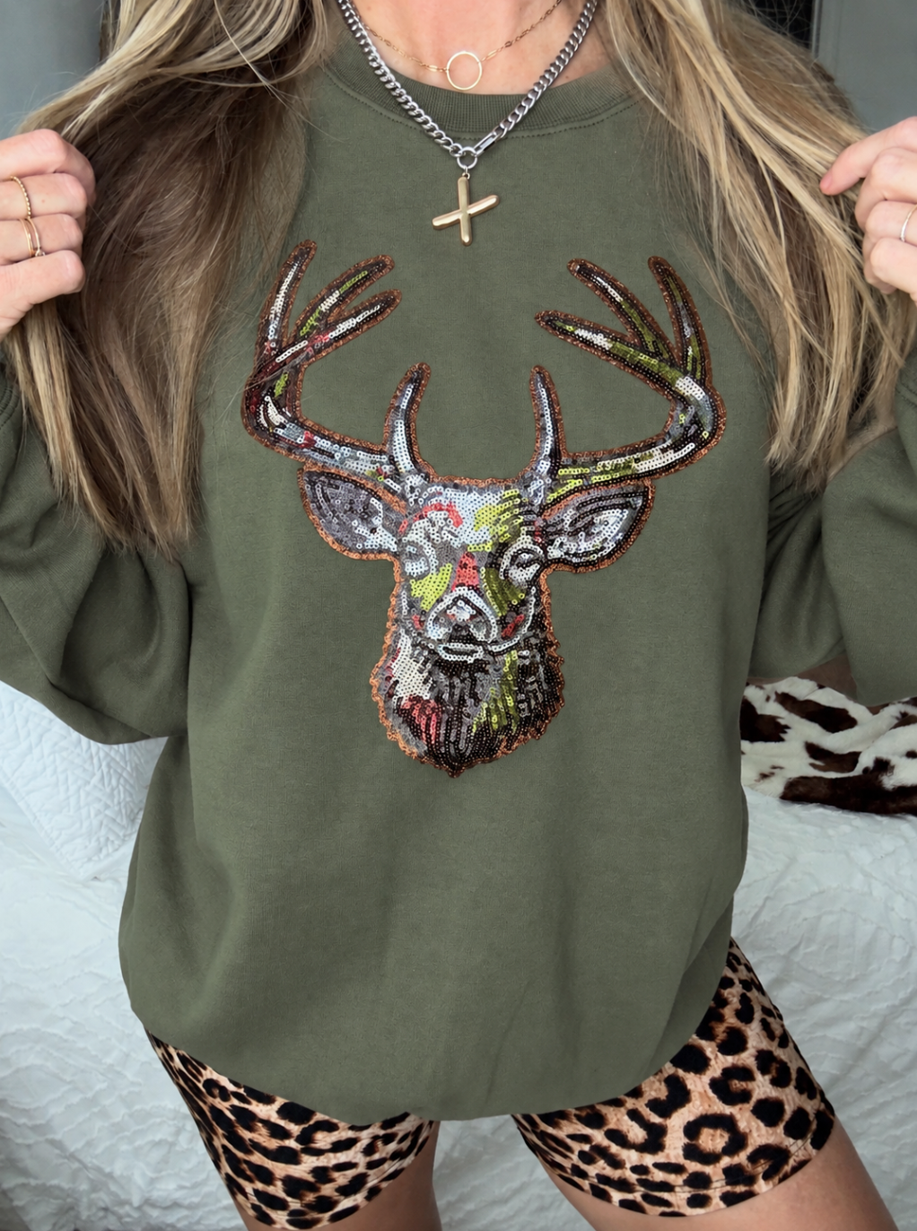 Sequin Buck Pullover