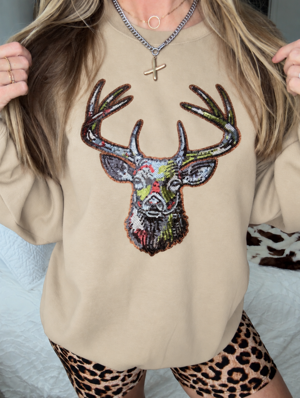 Sequin Buck Pullover