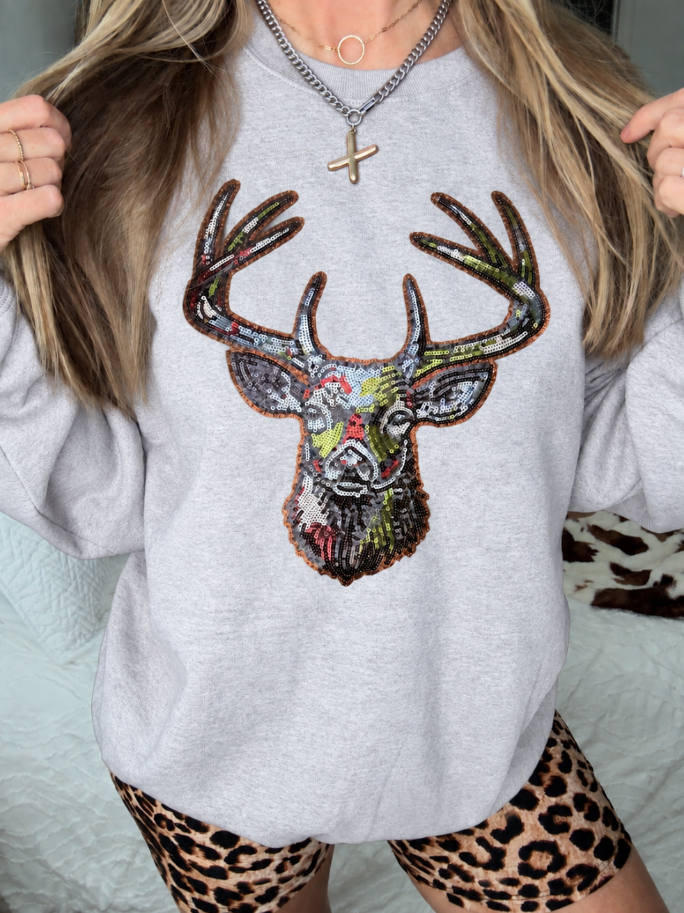 Sequin Buck Pullover