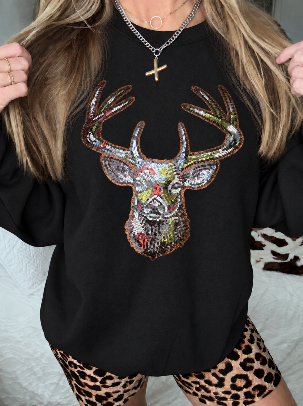 Sequin Buck Pullover