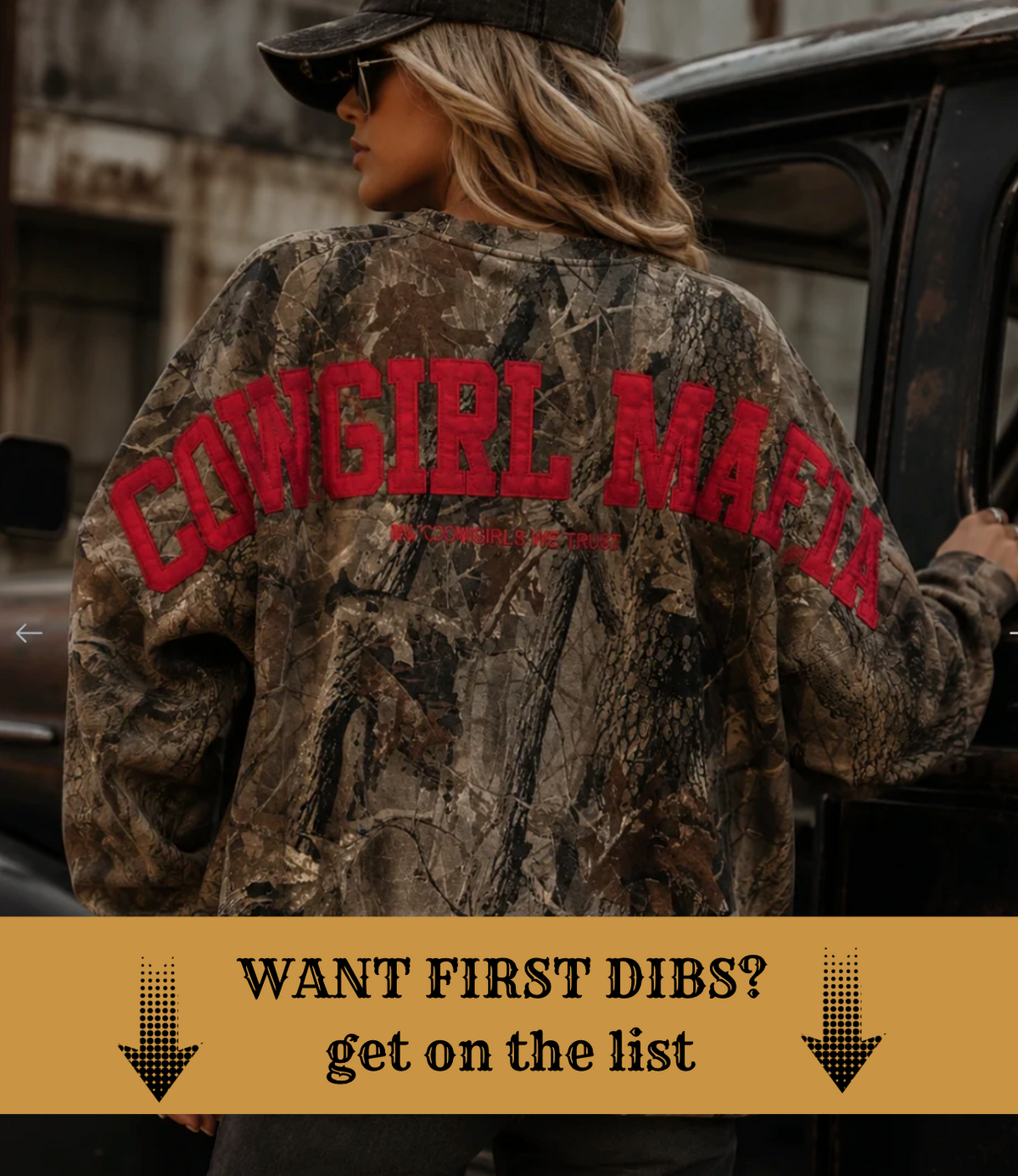 Camo Cowgirl Mafia Distressed Letter Crew