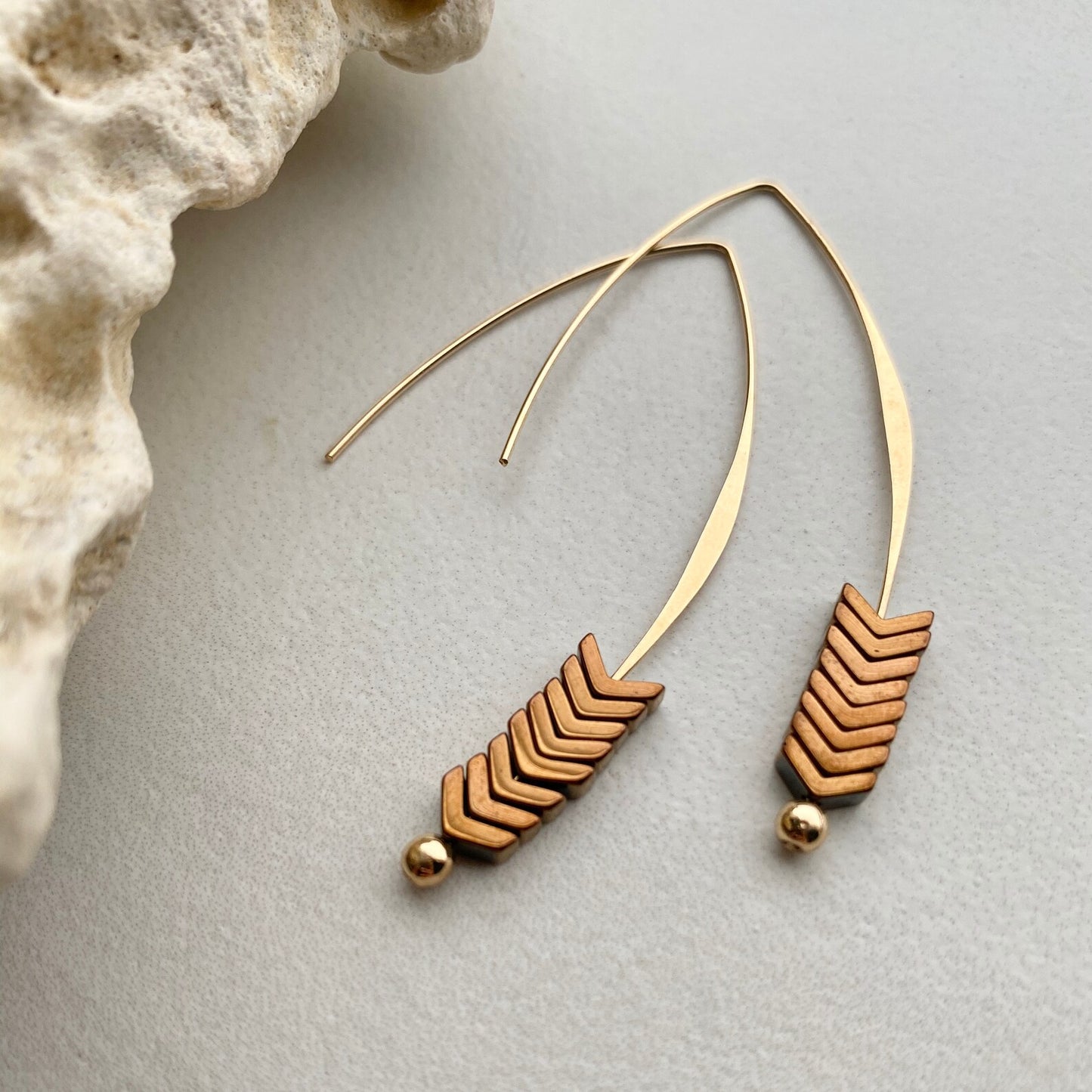 Bronze Arrowhead & Hammered Gold Earrings